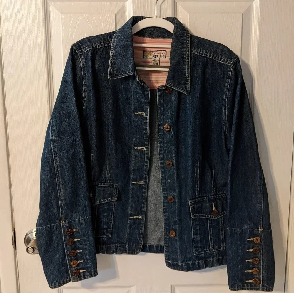 Caribbean Joe 100% Cotton Jean Jacket Size P Large - Picture 5 of 12